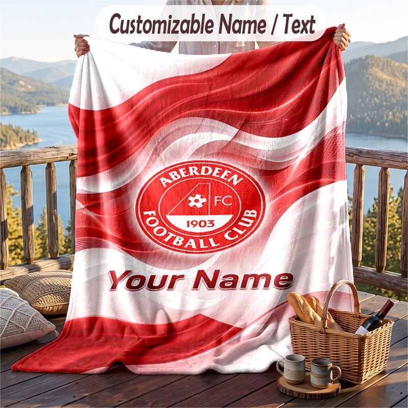 Flannel Blanket Aberdeen FC Print Custom Name Text Soft Throw for Sofa Bed