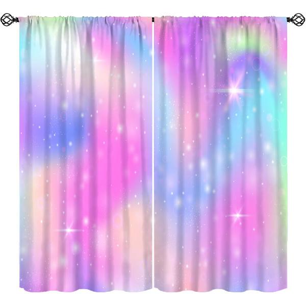 Rainbow Curtain Colorful Tie Dye Pastel Curtains Room Decor for Children Girls Room Living Room Bedroom Blackout Rod Pocket Printed Window Drapes 2