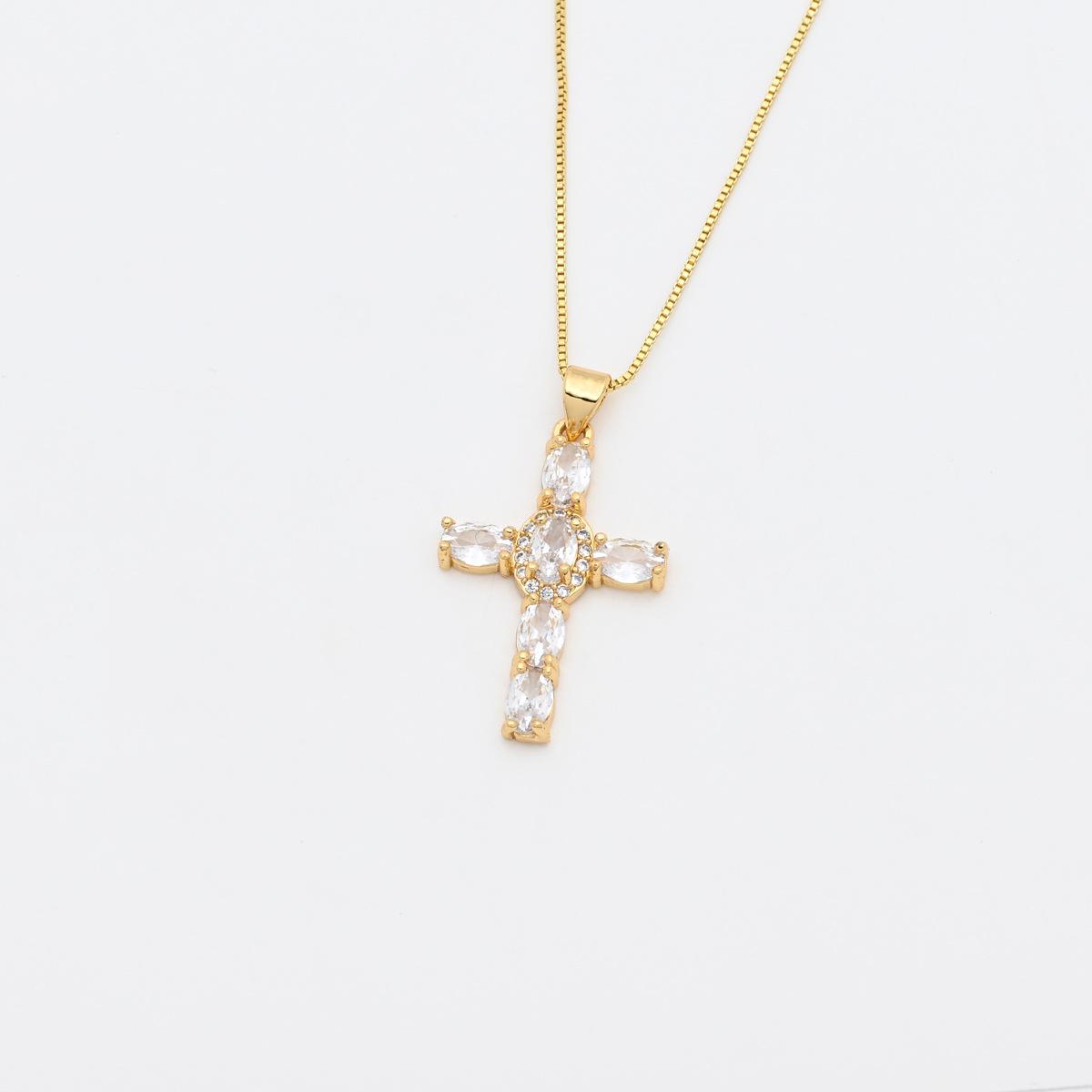European Copper Zirconia Cross Pendant Necklace for Women Pendant Only белый