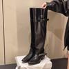 Fashion Knee-high Pointed-toe Women's Knight Boots Retro Thick Heel Slimming Large Tube Autumn Winter New Style Polyurethane Material