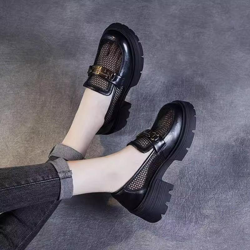 Mesh thick-soled women's new one-pedal women's shoes summer small leather shoes hollow single shoes
