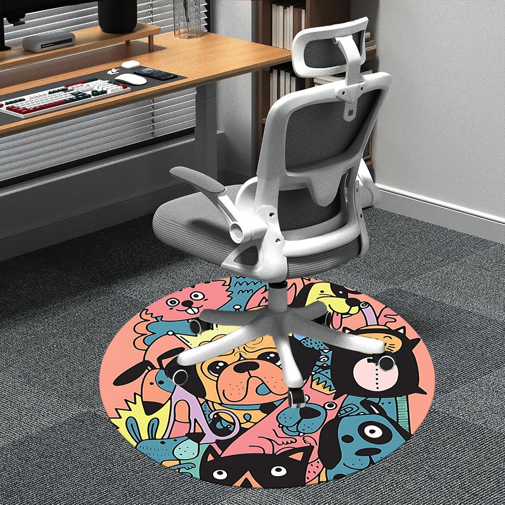 1pc Pug Party Office Round Area Rug, Mat Suitable ForOffice, Under Office Chairs Bedroom Living Room Home Decor, Room Deco