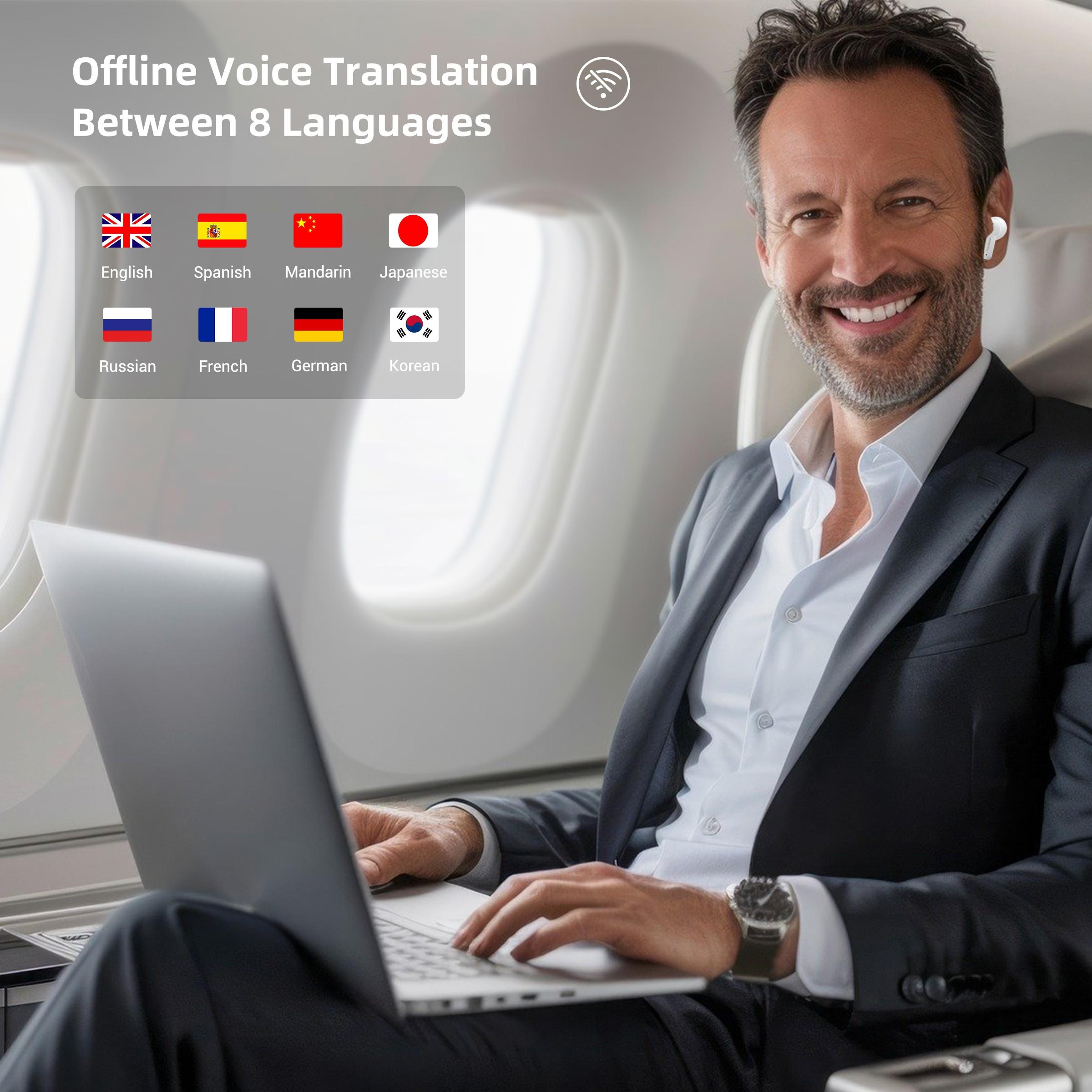 

Переводчик наушников, двусторонние наушники-переводчики в реальном времени, оборудование для голосового перевода, 144 языка, с 8 офлайн-пакетами белый