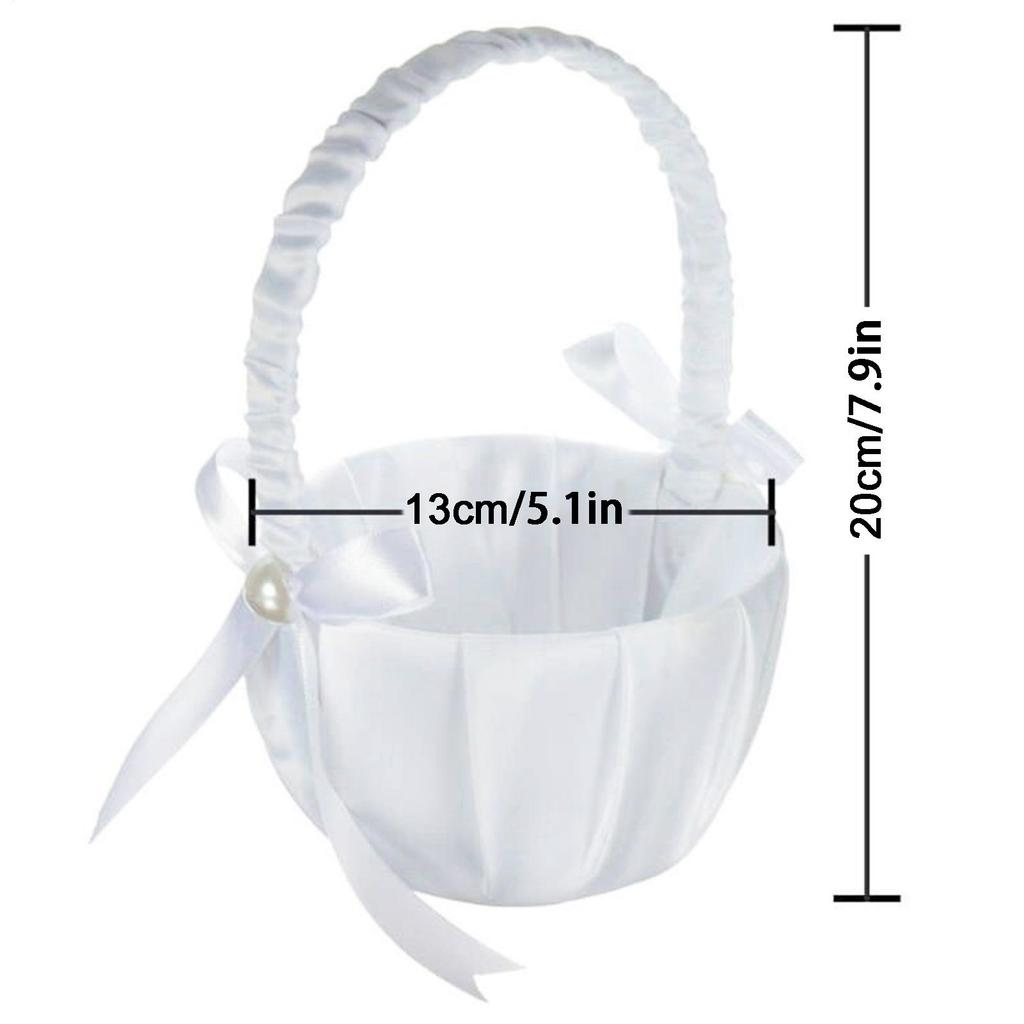 White Flowers Girls Basket Wedding Flower Girl Basket Simple Wedding Basket Hand Held Wedding Ceremony Party Decorations