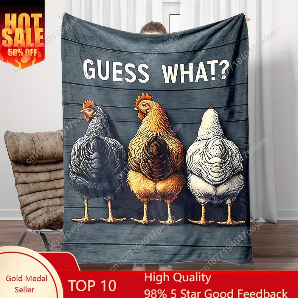 Cozy Contemporary Reversible Flannel Fleece Throw Blanket ? 1pc Cartoon Chicken Backside Guessing Game Print ? Digital Print All 75X95CM