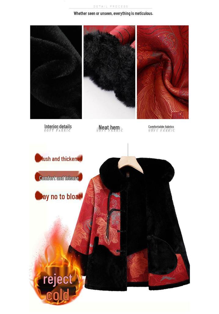 Grandma's Plus Velvet Winter Jacket for Elderly Women