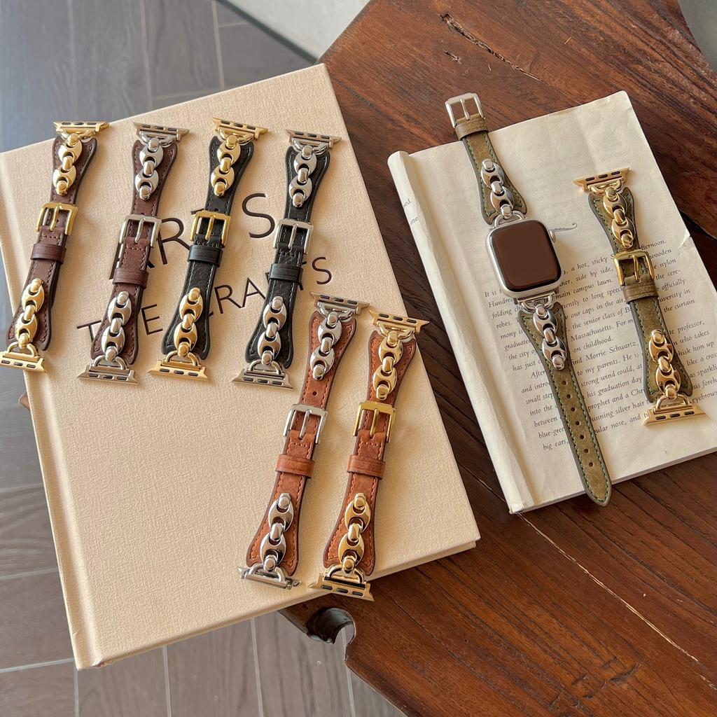 Wrist Strap for Apple Watch Series 10 9 8 7 SE 6 5 4 3 2 1 42mm 41mm 40mm 38mm D Metal Buckle Genuine Cow Leather Band