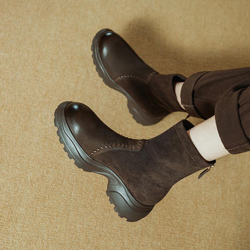 Fashion 2025 New Autumn Motorcycle Women Boots Women Shoes Round Toe Chunky Heel Modern Platform Stretch Short Boots Ladies Shoes