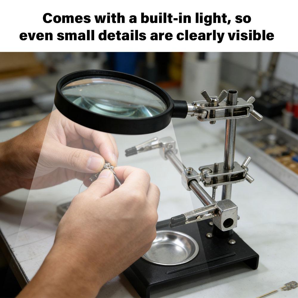 2026 New Helping Hands Magnifier Stand with Dual Alligator Clips Adjustable  5X Magnifying Glass Perfect for Soldering Crafting