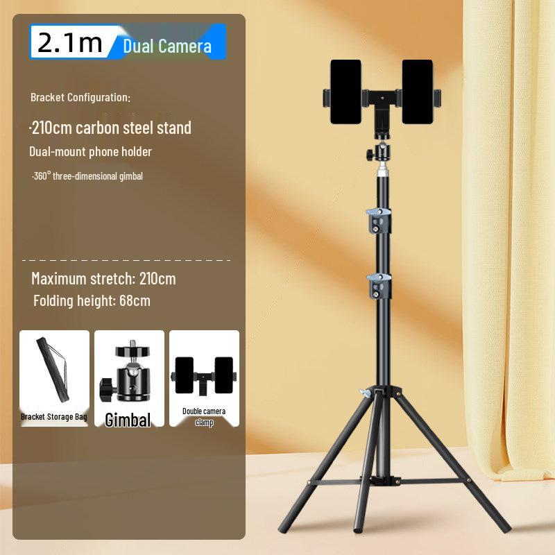 Carbon Steel Mobile Phone Holder with Fill Light - Dual-Position, Professional, Designed for Live Broadcasts.