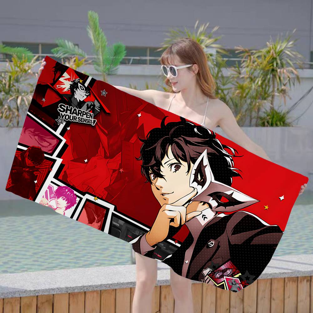 Hot Video Game P-Persona 5 Anime Beach Swimming Towel Soft Absorbent Washcloth Children's Gifts for Kids Travel Camping Gym