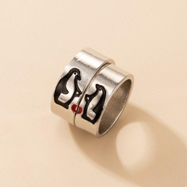 

Tocona 2 шт. / комплект, милые парные кольца с пингвинами для женщин и мужчин, новые модные свадебные украшения из сплава в форме сердца серебряного цвета 20252