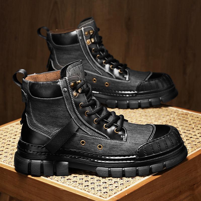 Outdoor Tooling Boots Medium Help Thick Sole Height Increasing Retro Style Men'S Martin Boots