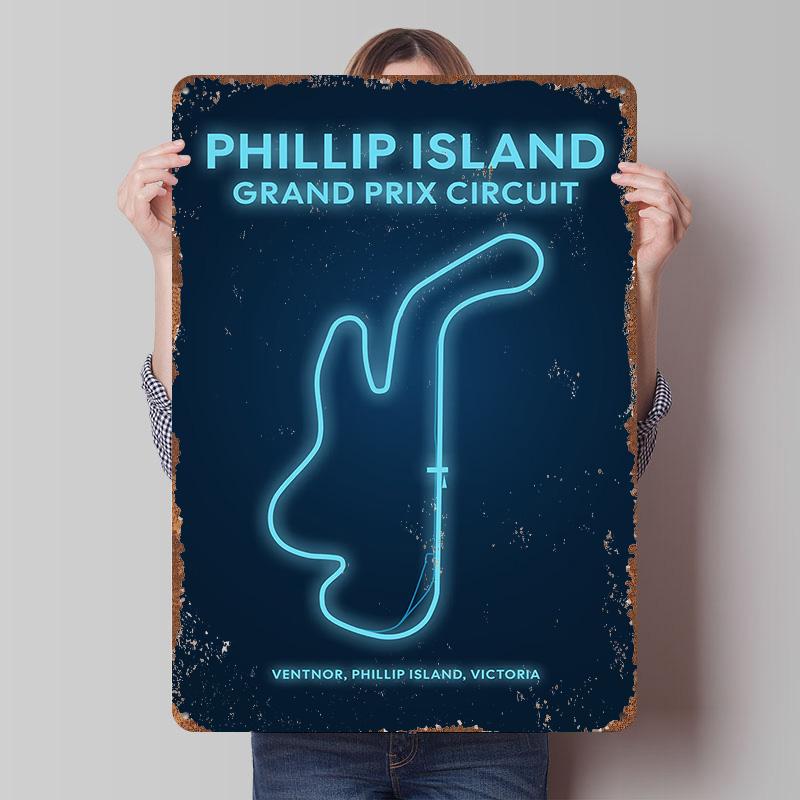 

Phillip Island Grand Prix Circuit Map Metal Poster Customized Wall Art Retro Vintage Tinplate Signs for Decoration Garage Decor 7.9x11.8In(20x30cm)