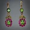 Vintage Inlaid Green Earrings Flower Leaf Dangle Earring Women's Ear Jewelry Gift