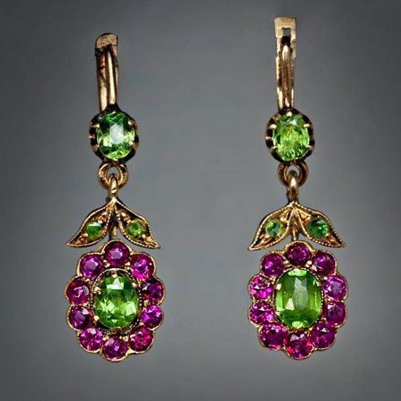 Vintage Inlaid Green Earrings Flower Leaf Dangle Earring Women's Ear Jewelry Gift