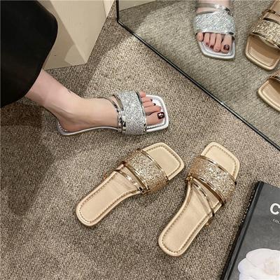 Ins version coréenne tendance de pantoufles cool à fond plat à la mode pour femmes été nouveau bout ouvert confortables décontractées polyvalentes à enfiler à un mot