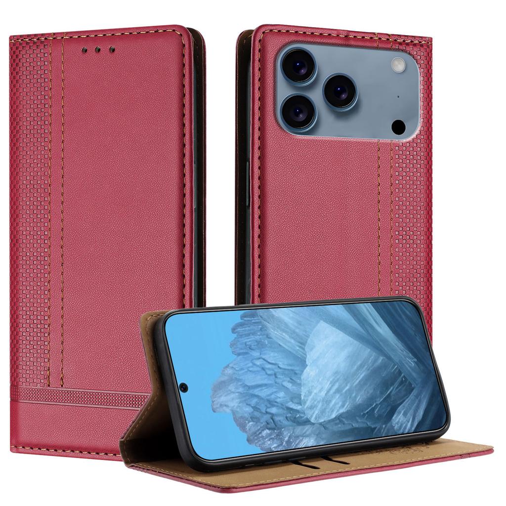 For iPhone 17 Pro Max Case L-Shaped Grid Pattern Leather Stand Phone Cover with Card Slots