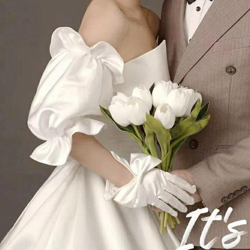 Detachable Satin Puff Arm Cuffs, Ruffled Elastic Bubble Sleeve Covers, Off Shoulder Fake Sleeves for Wedding Dress Bridal Gown Cosplay Costume