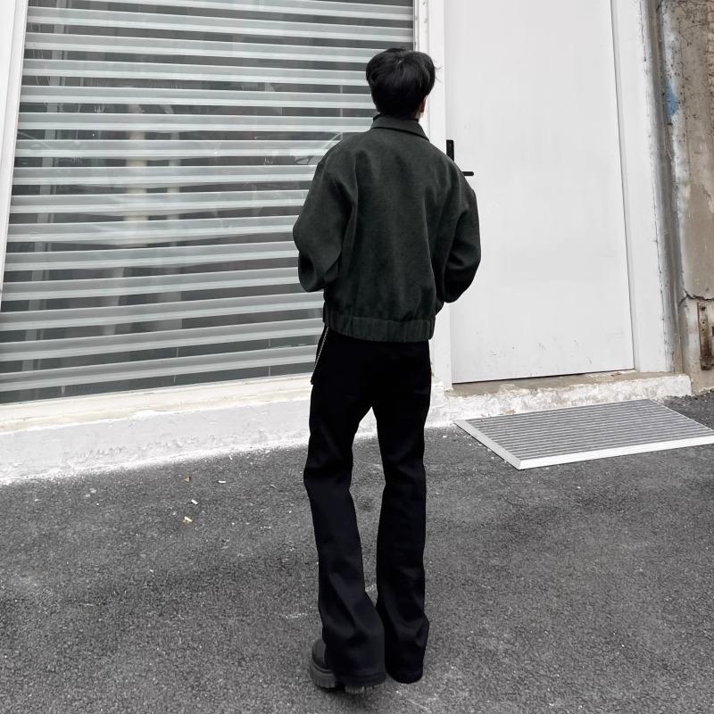 American high street vibe pure black micro-pull jeans men's tide straight slim drape floor cleanfit trousers