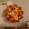 Thanksgiving Front Door Wreath Fall Sunflower Maple Leaf with Pumpkin Pinecone, Harvest Artificial Decorative Hanger Wreath, Indoor Outdoor
