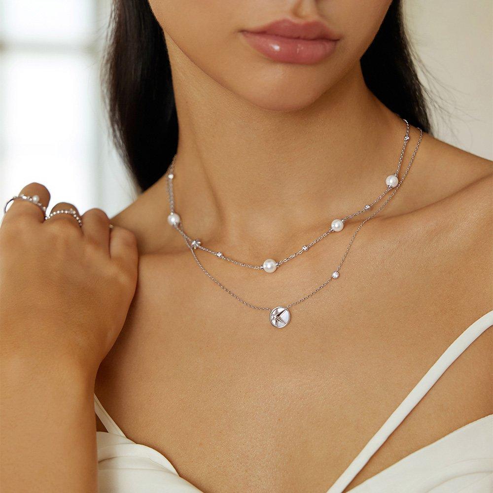 Silver Starry Mother-of-Pearl 925 Silver Necklace N065-05H