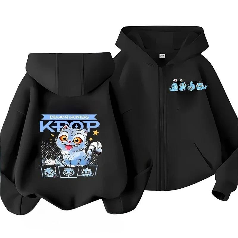 KPop Demon Hunters Zipper Hoodie Cartoon Girls Boys Coat Fashion Clothes Autumn Hoodie Kids Anime Sweatshirt