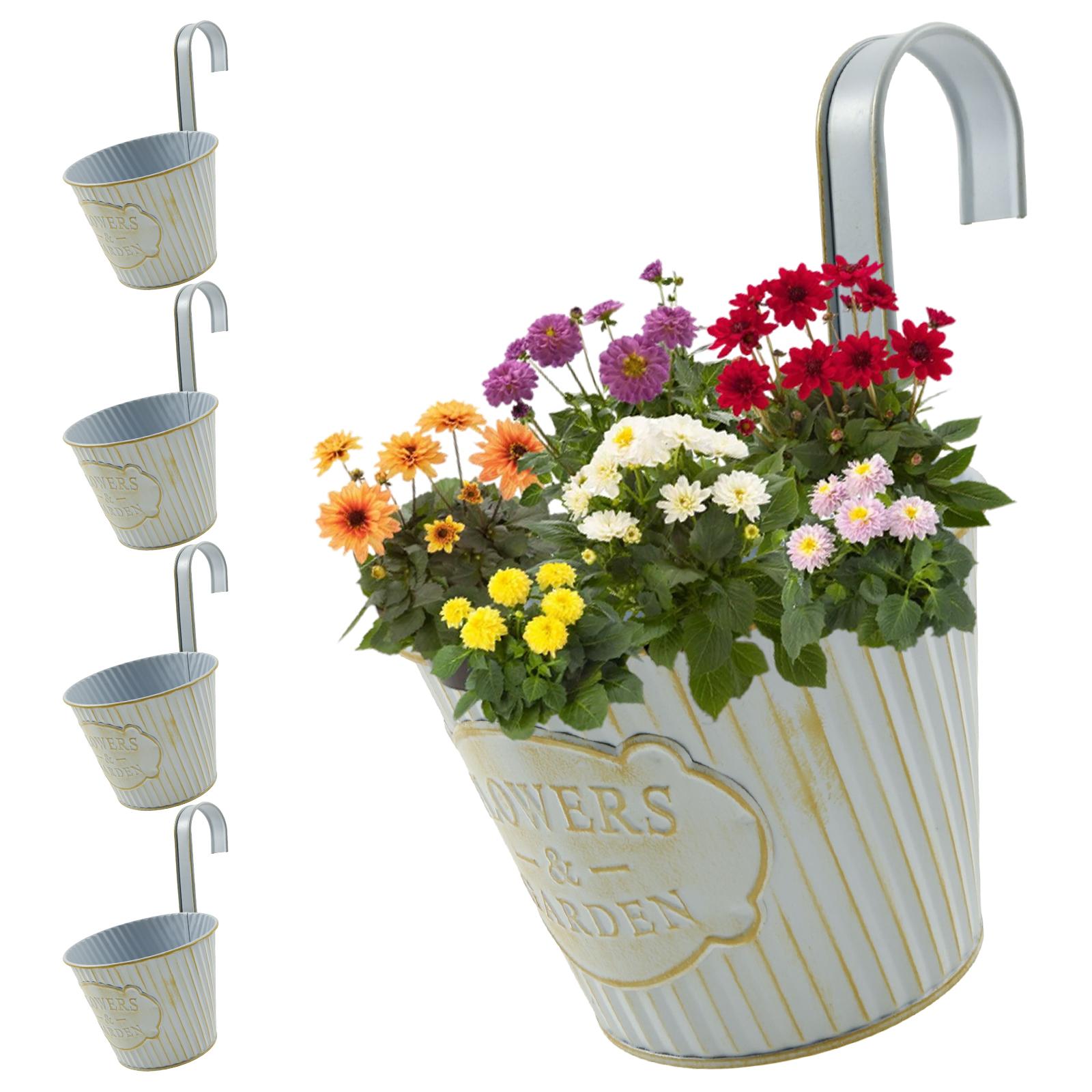 

5Pcs Metal Hanging Flower Pot Outdoor Round Fence Hanging Planter Pot with Drainage Hole and Removable Hook Garden Decoration