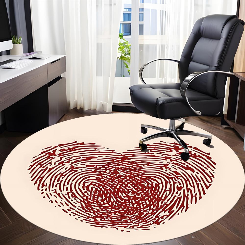 1pc Heartprint Fingerprint Office Round Area Rug, Mat Suitable For Office, Under Office Chairs Bedroom Living Room Home Decor, Room Deco