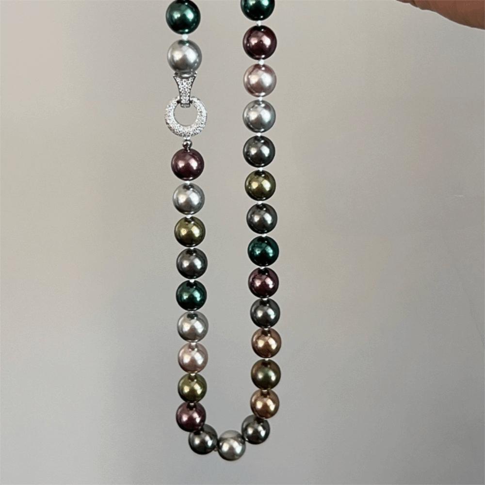 Metallischer Glanz Tahitianische Schwarze Perlenkette Hochglanz Mehrfarbige Perlenhalskette 10 MM Mehrfarbige Perlenkette Bankett
