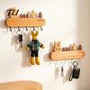 Heavy Duty Screw Fixation Hooks Wooden Key Holder with 5 Hooks, Cartoon House Theme Organizer, Multi Entryway Wall Storage Purpose Hanging Rack