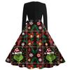 Ladies' Fashionable Retro Long Sleeved Square Neck Christmas Printed Evening Dress Dress