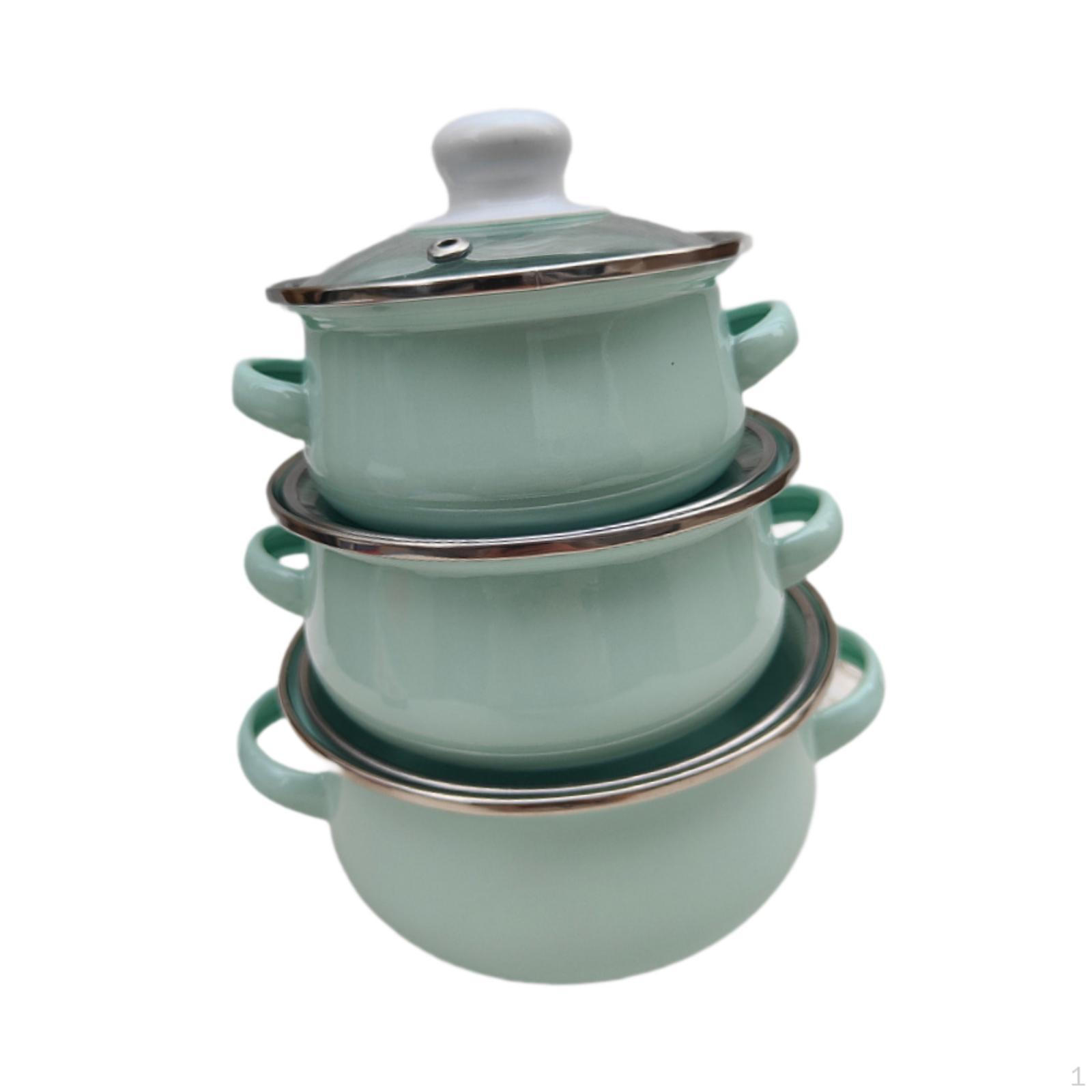 

3 шт. эмалированные кастрюли для приготовления пищи бытовая посуда для лапши быстрого приготовления рагу супов горшок с светло-синий