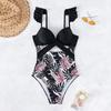 New Printed Fashionable and Sexy One-piece Bikini Set Ruffle Edge Lace Up Backless Swimming Suit Women