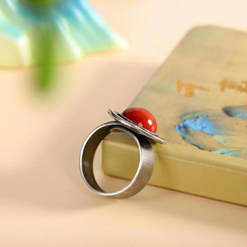 Ftcy Vintage Thai Copper Southern Red Ring For Women Ethnic Style Adjustable Finger Ring New Trend Fashion Retro Jewelry Gifts