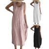 חוף מזדמן Loose Fit Midi Vintage שמלת נשים קיץ O-צווארון כיסים ללא שרוולים אפוד שמלת בגדי חוף