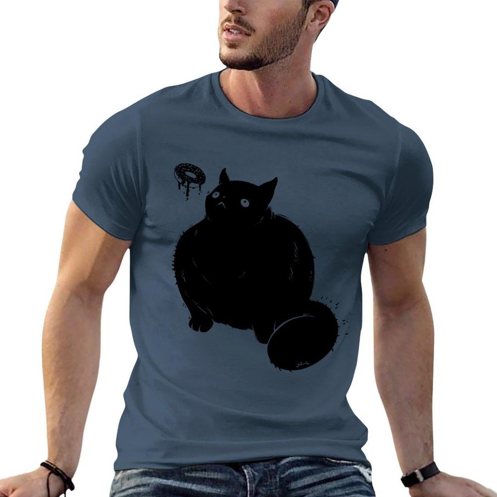 Big Chonker Cat Looking At Donut Art TShirt Fashion Print Casual Short Sleeve