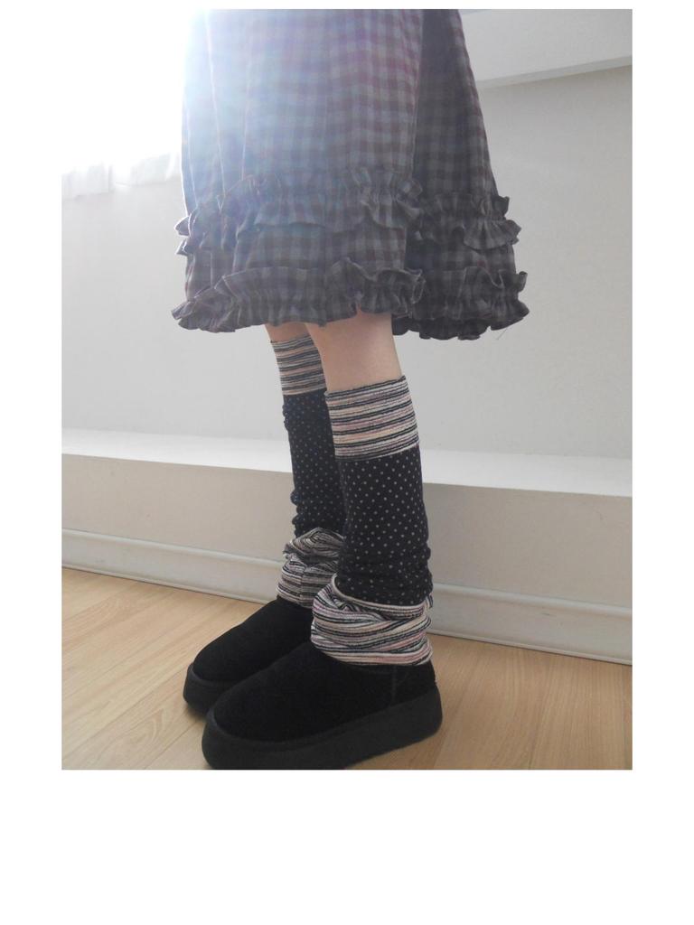 Korean Retro Plaid Ruffle Midi Skirt with Elastic Waist - Women's New Arrival