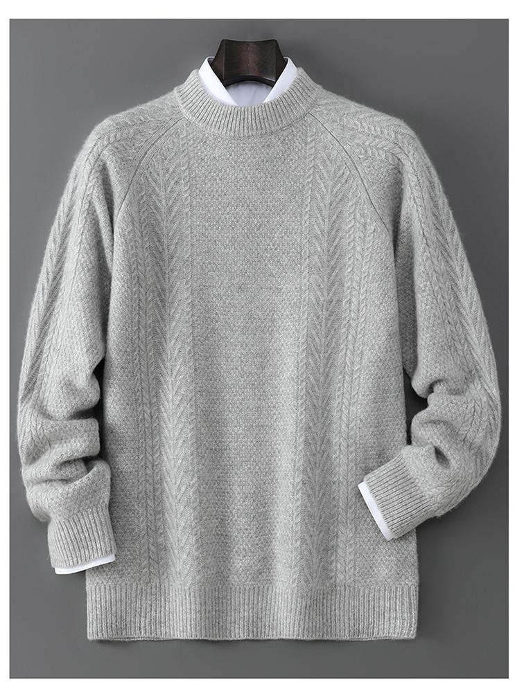 Men's Thick 100% Pure Wool Half-High Collar Knit Cashmere Pullover Sweater for Autumn and Winter