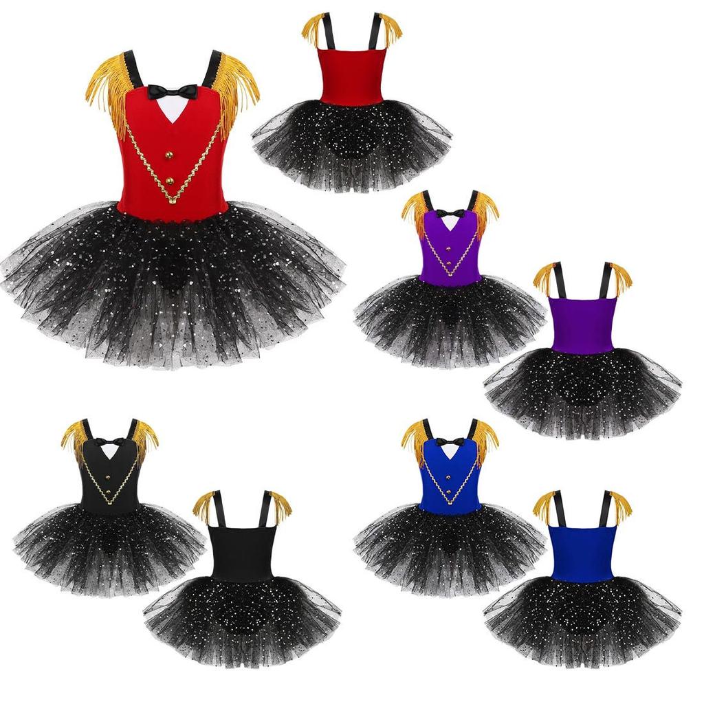 Bambine Ragazze Halloween Domatore Circo Costume Tutù in Rete Romper Vestito Danza Cosplay Costume