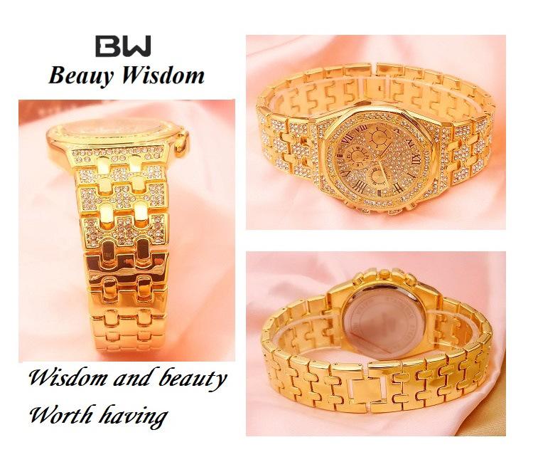 **Relógio de Pulso Bracelete Três Olhares BW Novo Prata Rosa Imitação Diamante**