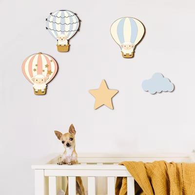 5 Pcs Hot Air Balloon Wall Decor with Cloud And Star Nursery Baby Shower Wall Art Boho Wooden Wall Hanging Sign for Bedroom Classroom Playroom