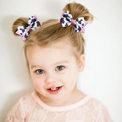 2 Stück/Set Neue Kuhdruck Haarspangen für Mädchen Grosgrainband Schleife Haarnadeln Handgemachte Schleife Knoten Barrettes Haarschmuck Geschenk