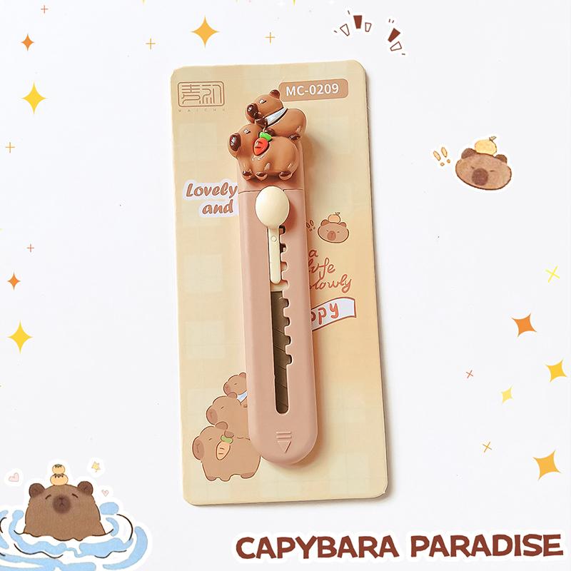 Aesthetic Kawaii Stationery Office Letter Opener Cute School Supplies Capybara Box Cutter Utility Knife Mini Pocket Knife