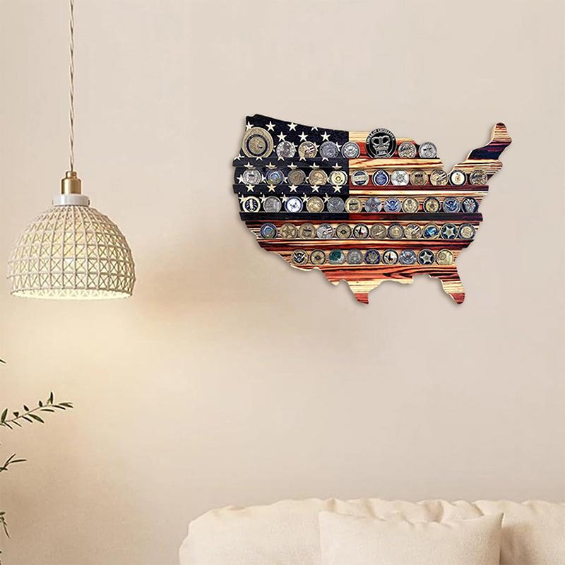 Wood America Us Flag Challenge Coin Display U.S. Military Coins Stand Holds Challenge Coin Display Wooden Army Collectible Coins