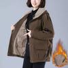 Women's Fleece-Lined Thickened Hooded Parka Jacket Solid Color Minimalist Causal Coat