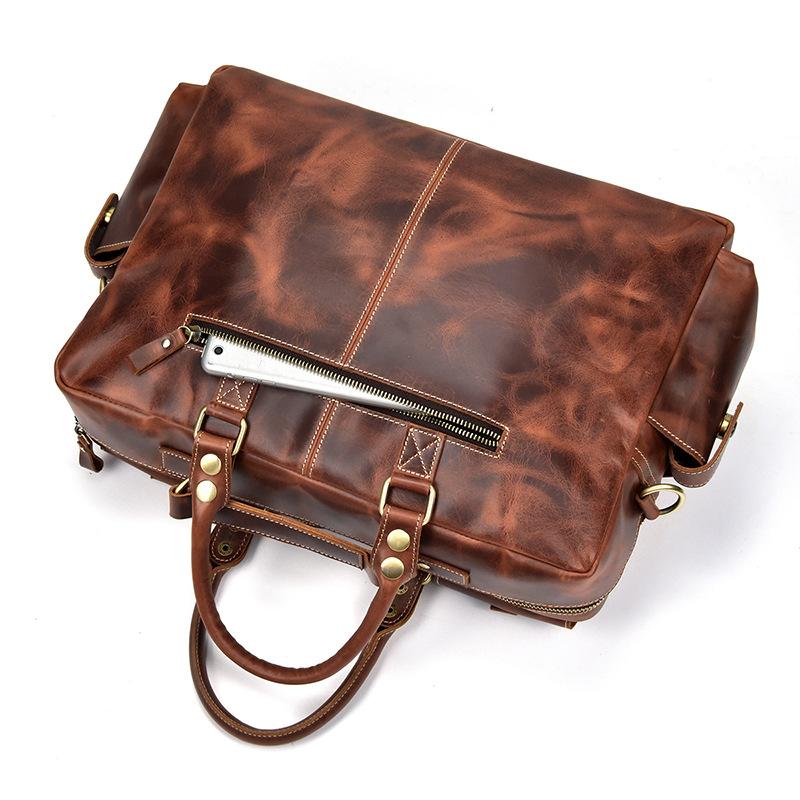 Vintage Men'S Briefcase Crazy Horse Leather Large-Capacity Handbag, Genuine Leather Shoulder Messenger Bag, Commuter Computer Bag To Work