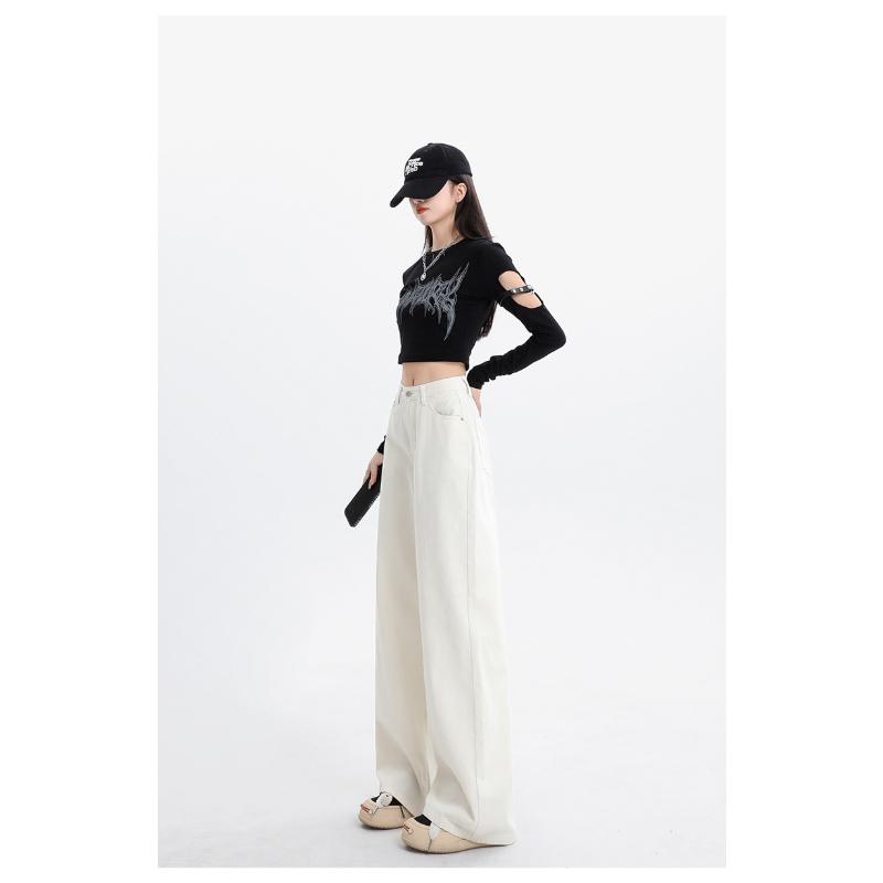 Korean Style Narrow Wide-Leg Jeans for Women Spring Autumn 2024 New Loose Slimming Casual Versatile Straight-Leg Floor-Length Pants