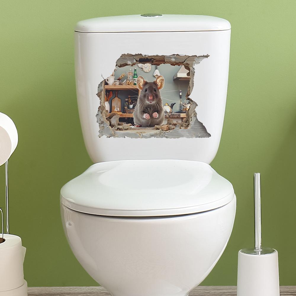 Creative Peek-a-Boo Mouse Hole Toilet and Wall Sticker Set Waterproof Self-Adhesive Removable Decal for Bathroom WC Decoration