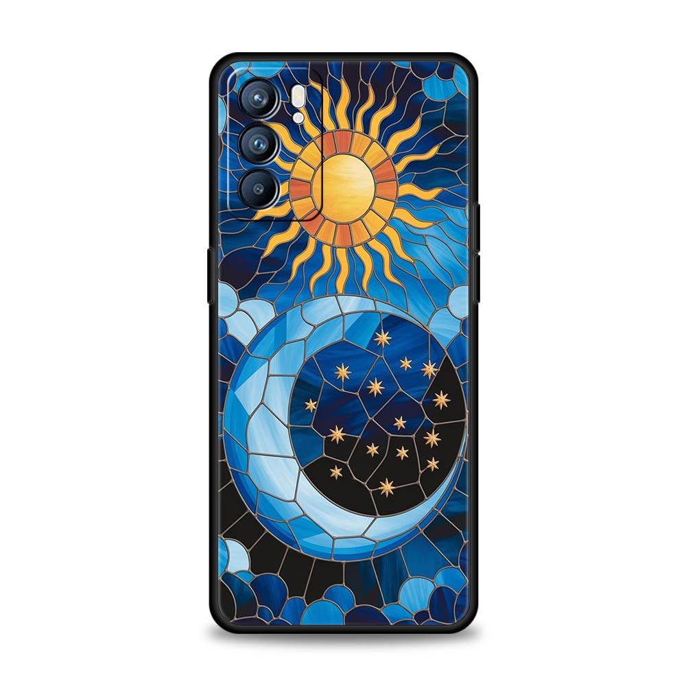 Beautiful Sun Moon Glass Phone Case For Oppo Reno 13 12 11 10 7 F Find X5 X6 A98 A80 A79 A78 A57 A54 A31 A17 Pro Soft TPU Cover